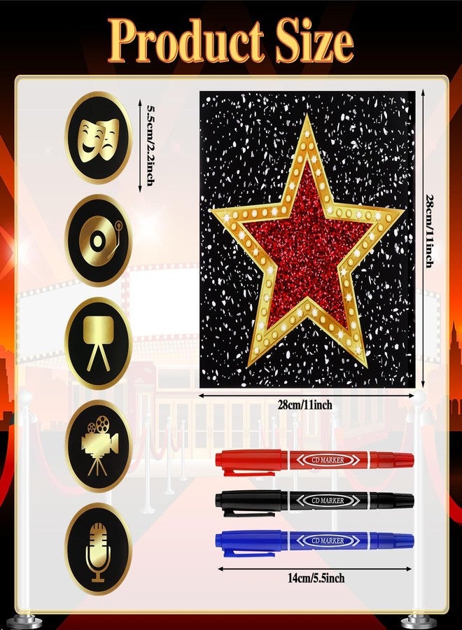 Beupy 70Pcs Star Sticker Set Large Glitter Movie Stickers for Floor Wall Decor, Movie Night Red Carpet Oscar Hollywood Party Decoration, with 6 Markers - Image 2
